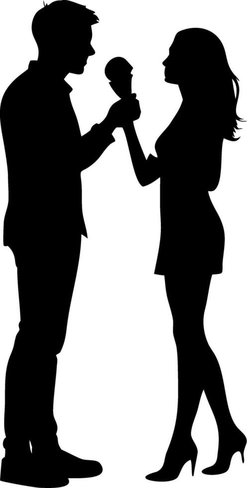 Silhouette of Couple Sharing Ice Cream Romantic Date Illustration vector