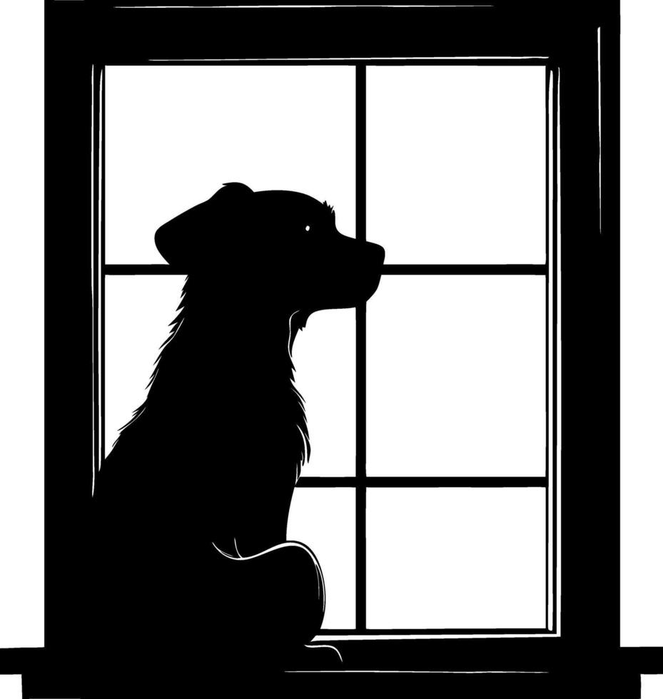 Silhouette of Dog Sitting by Window Looking Out Illustration vector