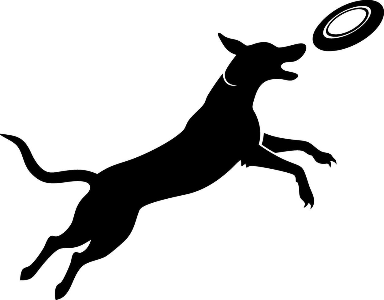 Silhouette of Dog Catching Frisbee for Outdoor Activity Art and Design Use vector