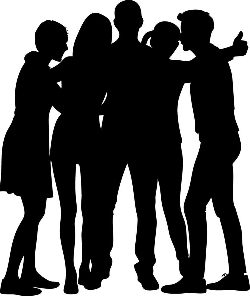 Silhouette of Diverse Group Friends Embracing for Social Connection vector