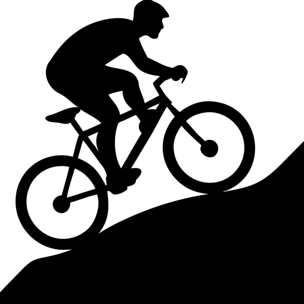 Silhouette of Cyclist Riding Mountain Bike Uphill Adventure vector