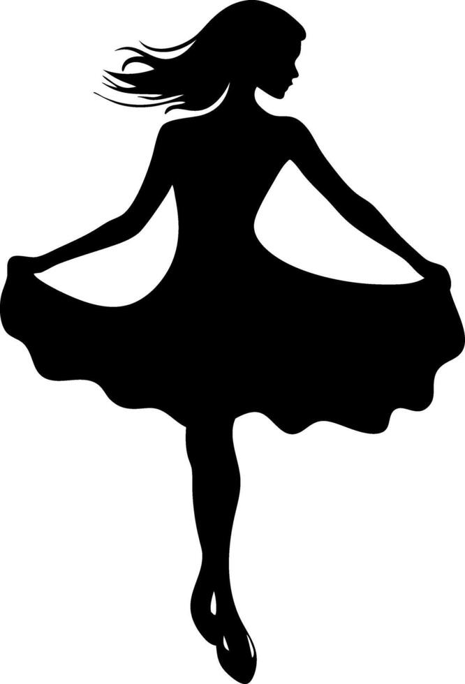 Silhouette of Elegant Dancing Woman in Flowing Dress Perfect for Artistic Design vector