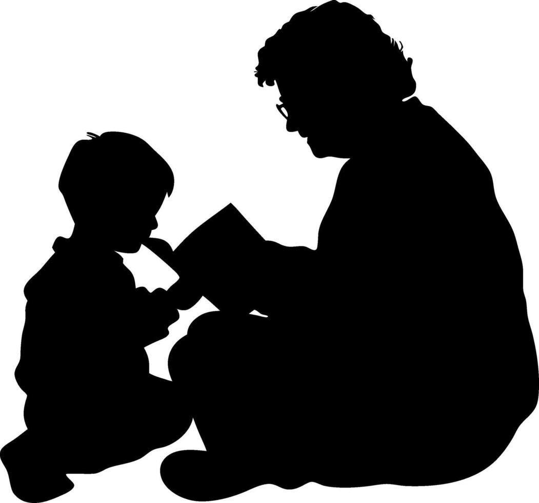 Silhouette of Elderly Reading Book to Child for Educational Storytelling vector