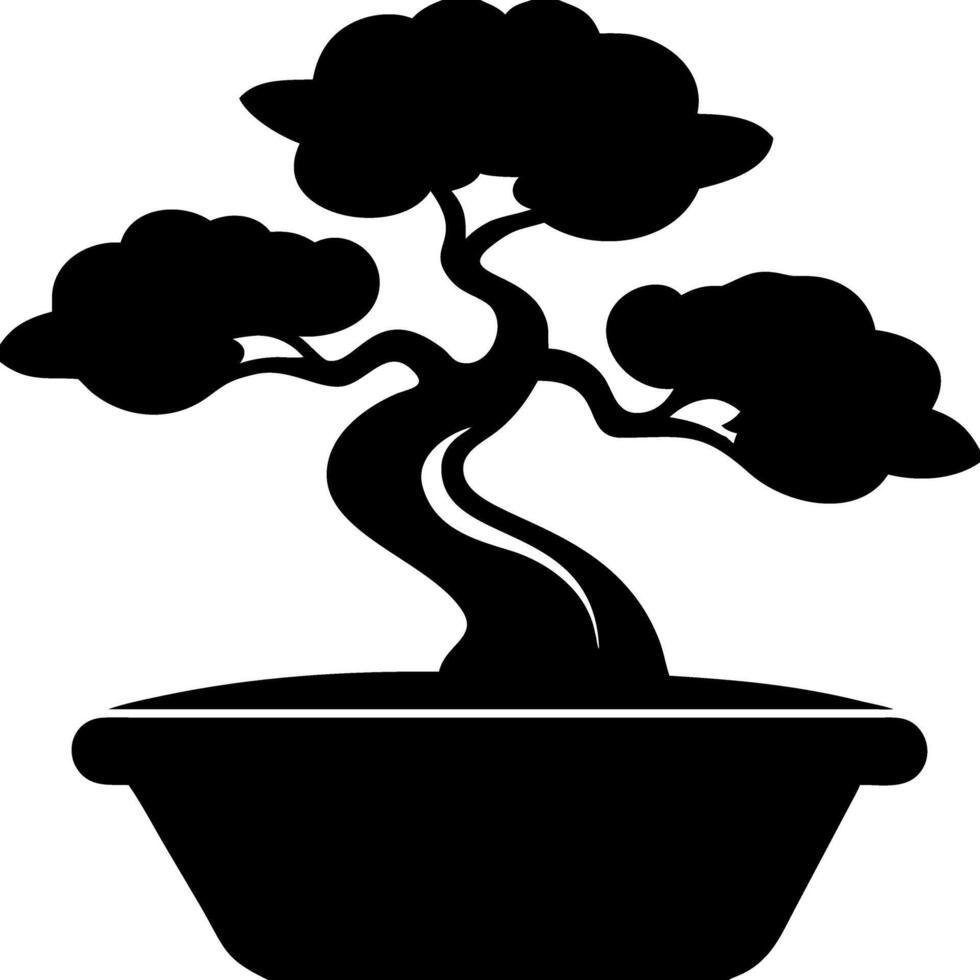 Silhouette of Elegant Bonsai Tree in Pot for Art Prints and Design Projects vector