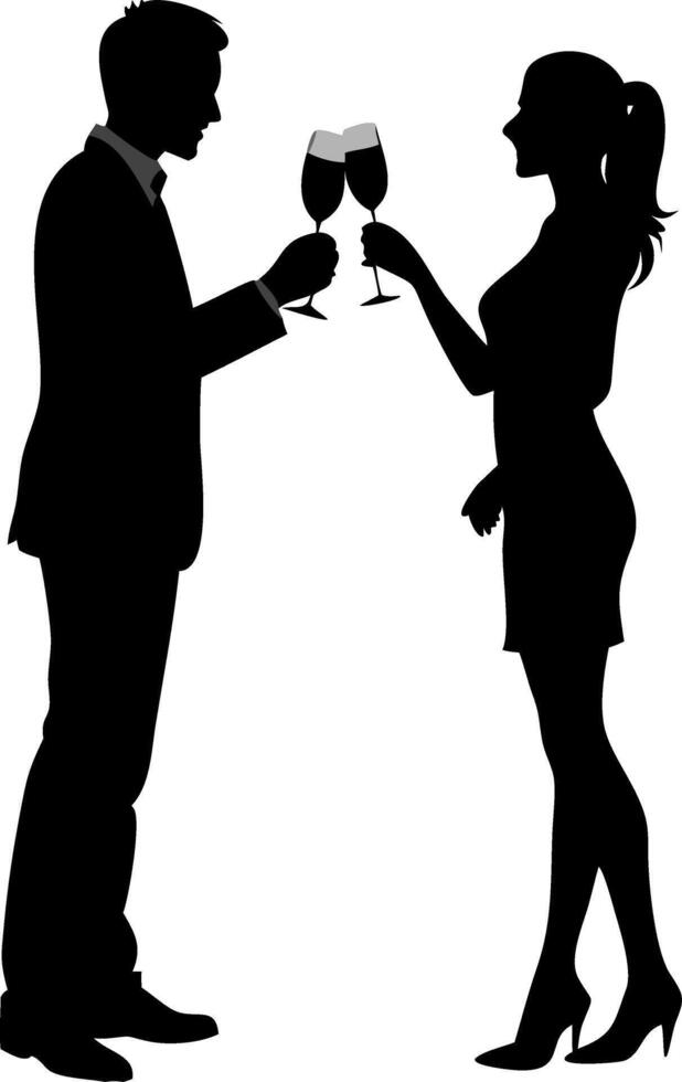 Silhouette of Elegant Couple Toasting with Wine Glasses vector