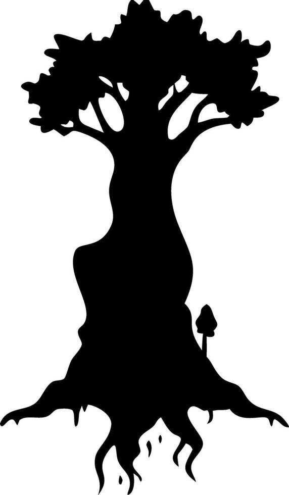 Silhouette of Enchanted Tree with Roots Suitable for Tattoo Artwork vector