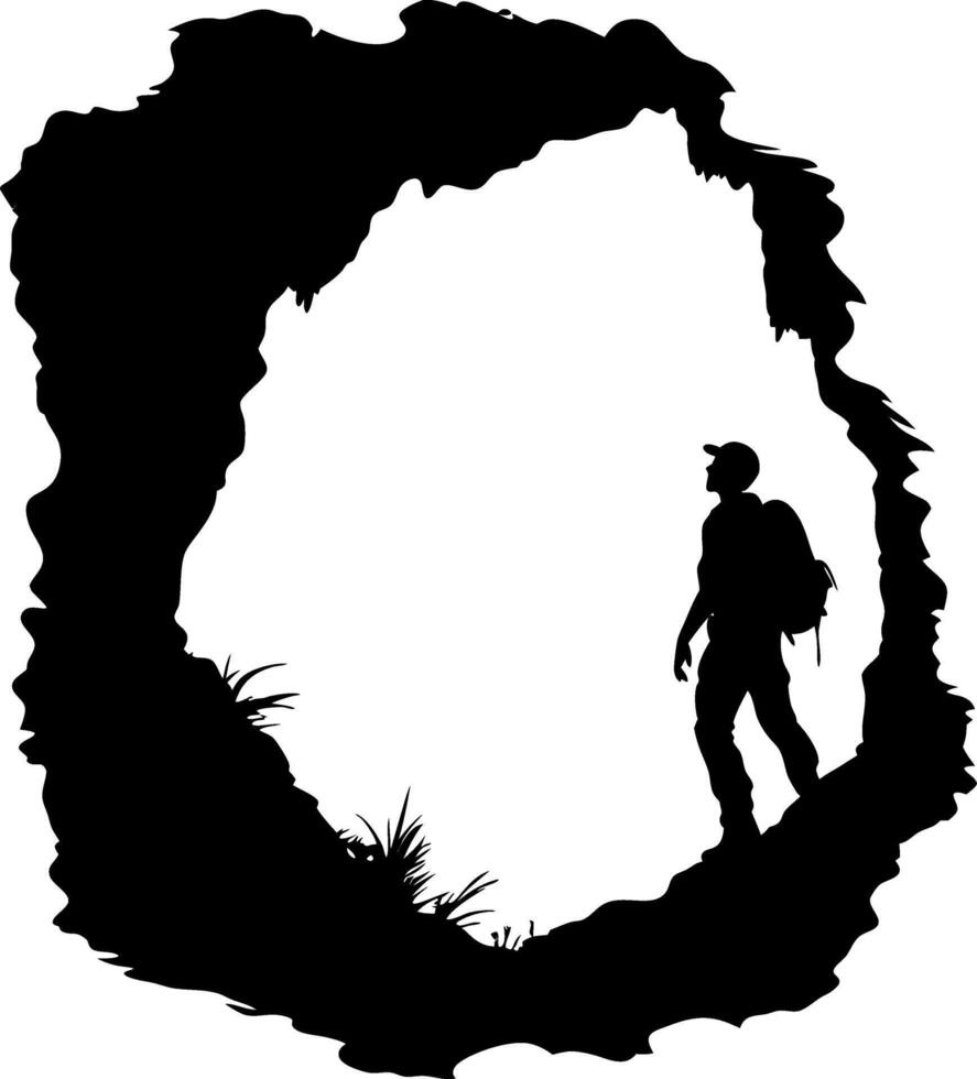 Silhouette of Explorer Hiking through Cave Adventure Illustration vector