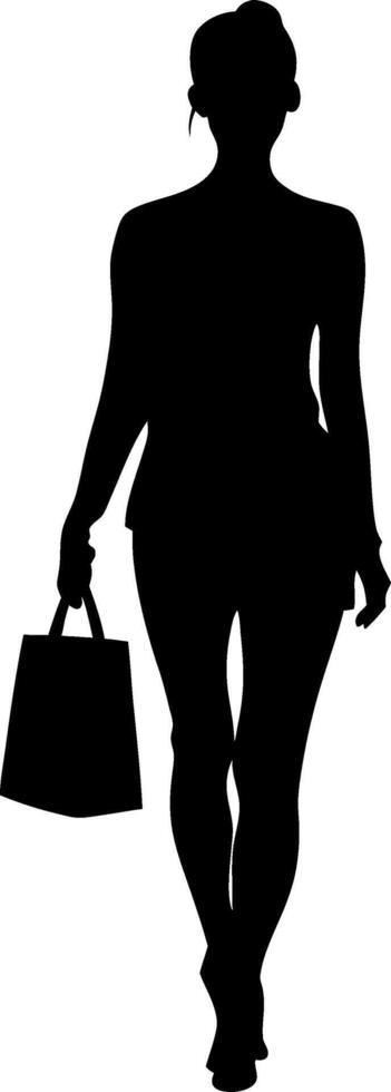 Silhouette of Fashionable Woman with Shopping Bag for Retail and Style Design vector