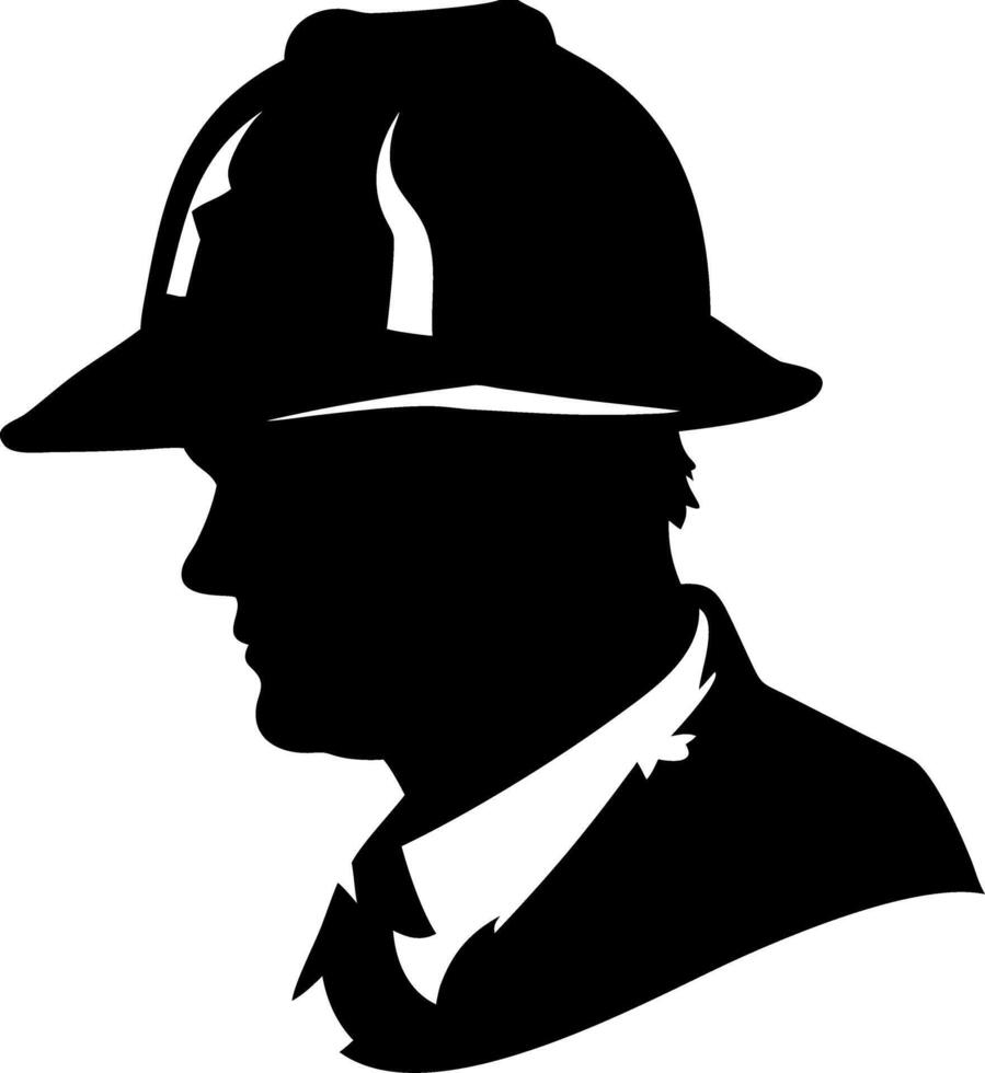 Silhouette of Firefighter Wearing Helmet in Black and White for Design and Decoration vector