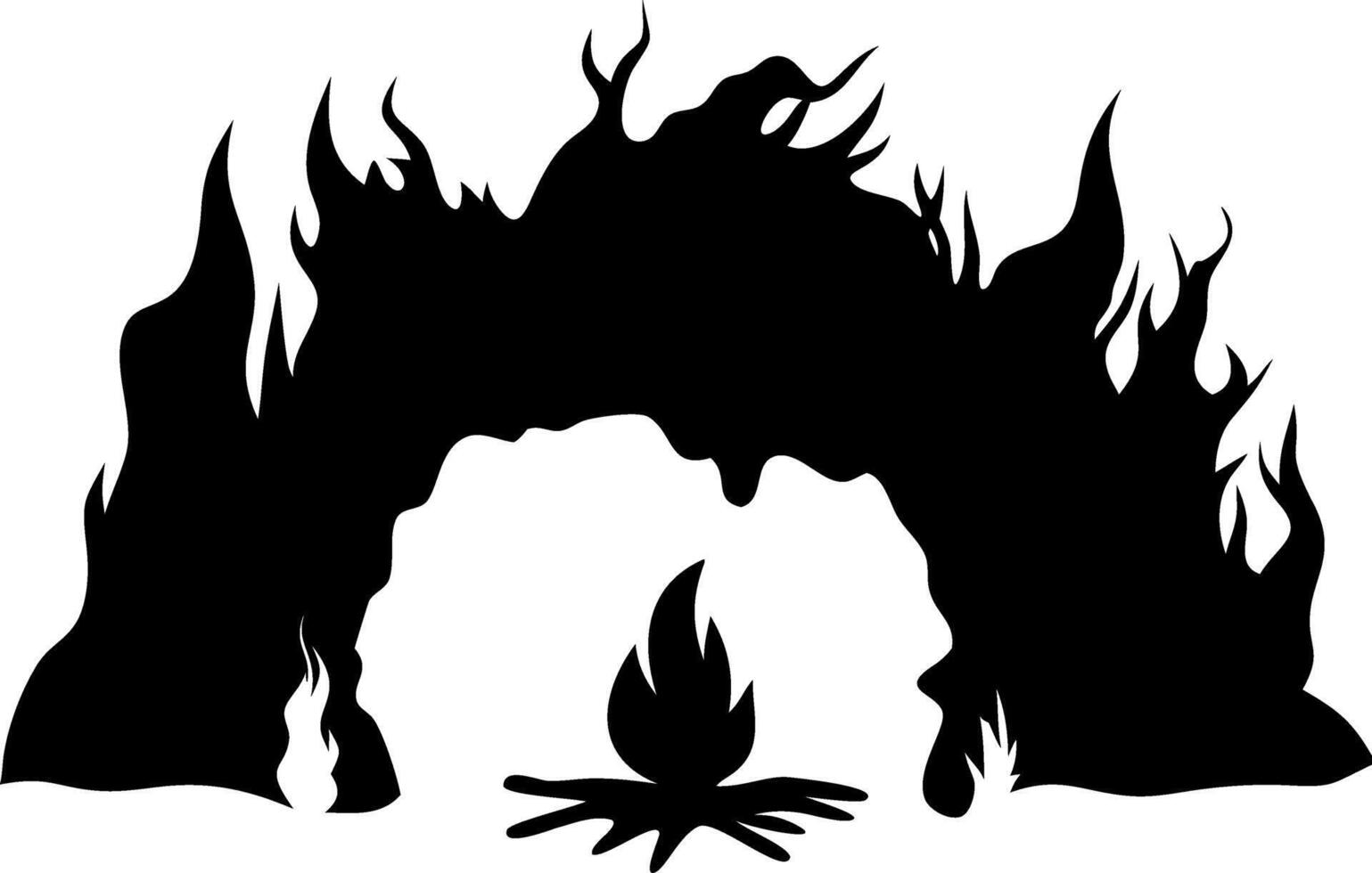 Silhouette of Flaming Fire Arch with Campfire Design for Tattoos and Illustrations vector