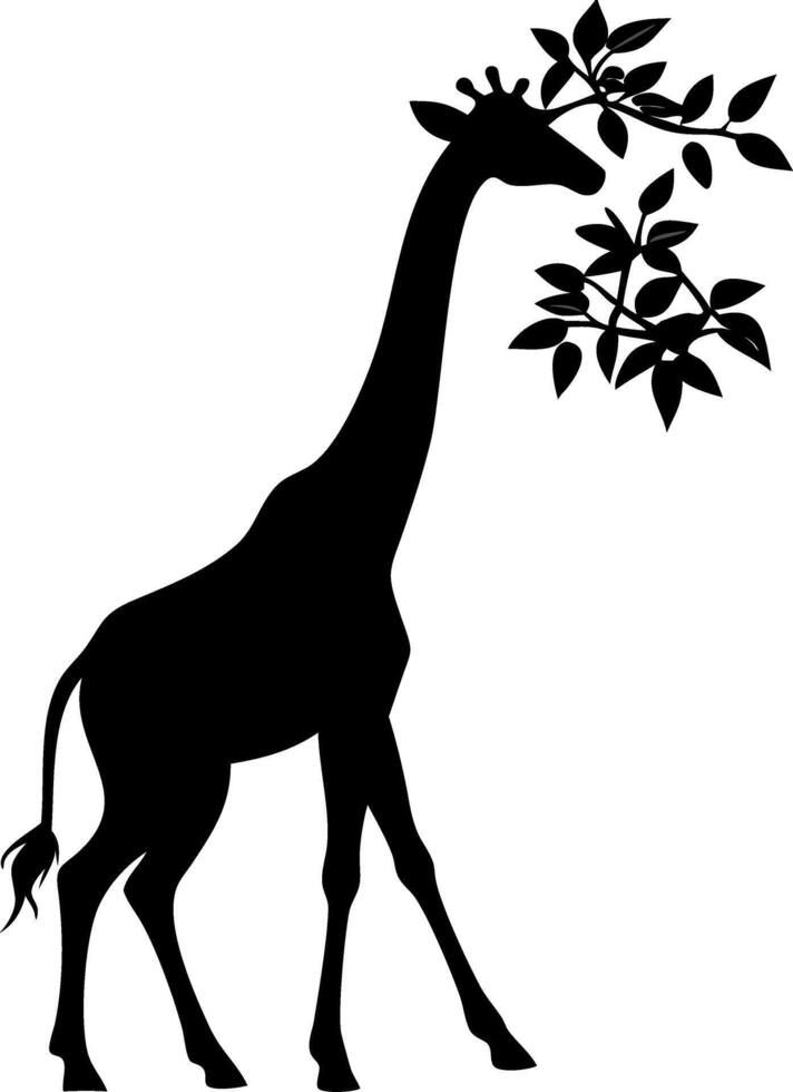 Silhouette of Giraffe Eating Leaves Art for Tattoos and Design Projects vector