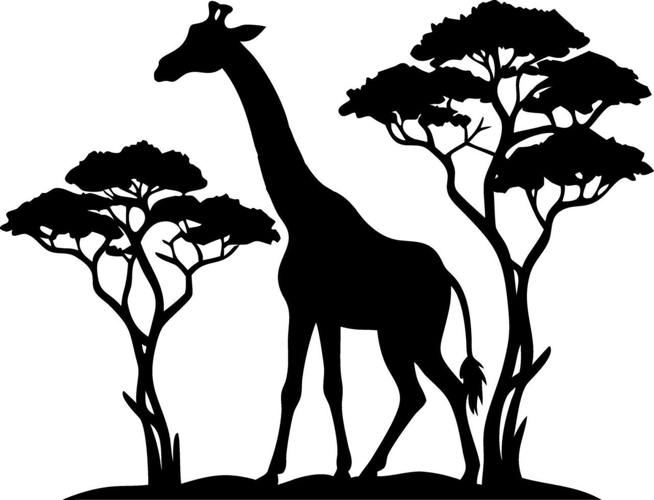 Silhouette of Giraffe with Acacia Trees in African Savanna Art vector