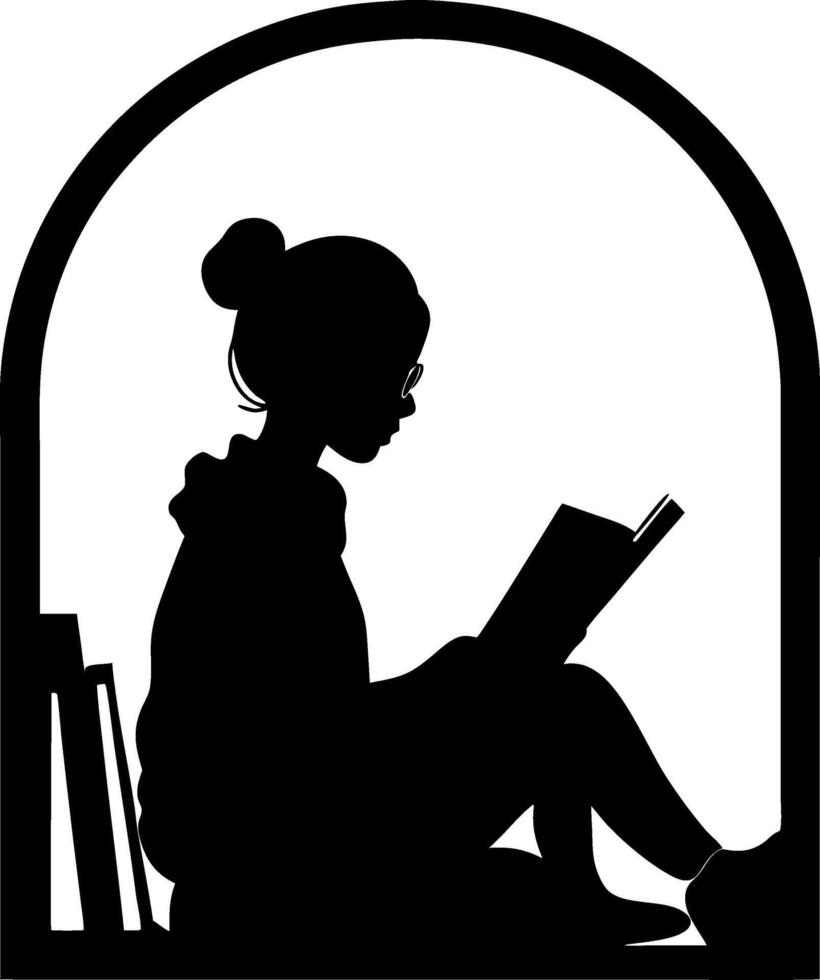 Silhouette of Girl Reading in Window Nook Perfect for Relaxation and Study Illustration vector