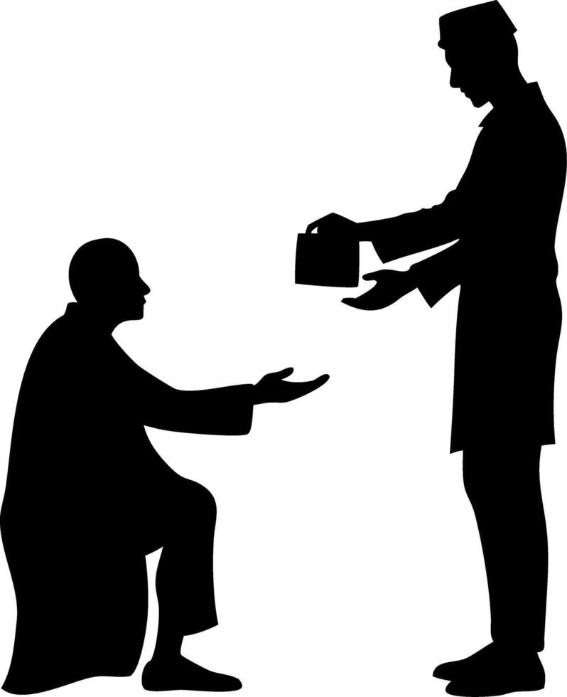 Silhouette of Giving Gesture Symbolizing Charity and Compassion in Art vector