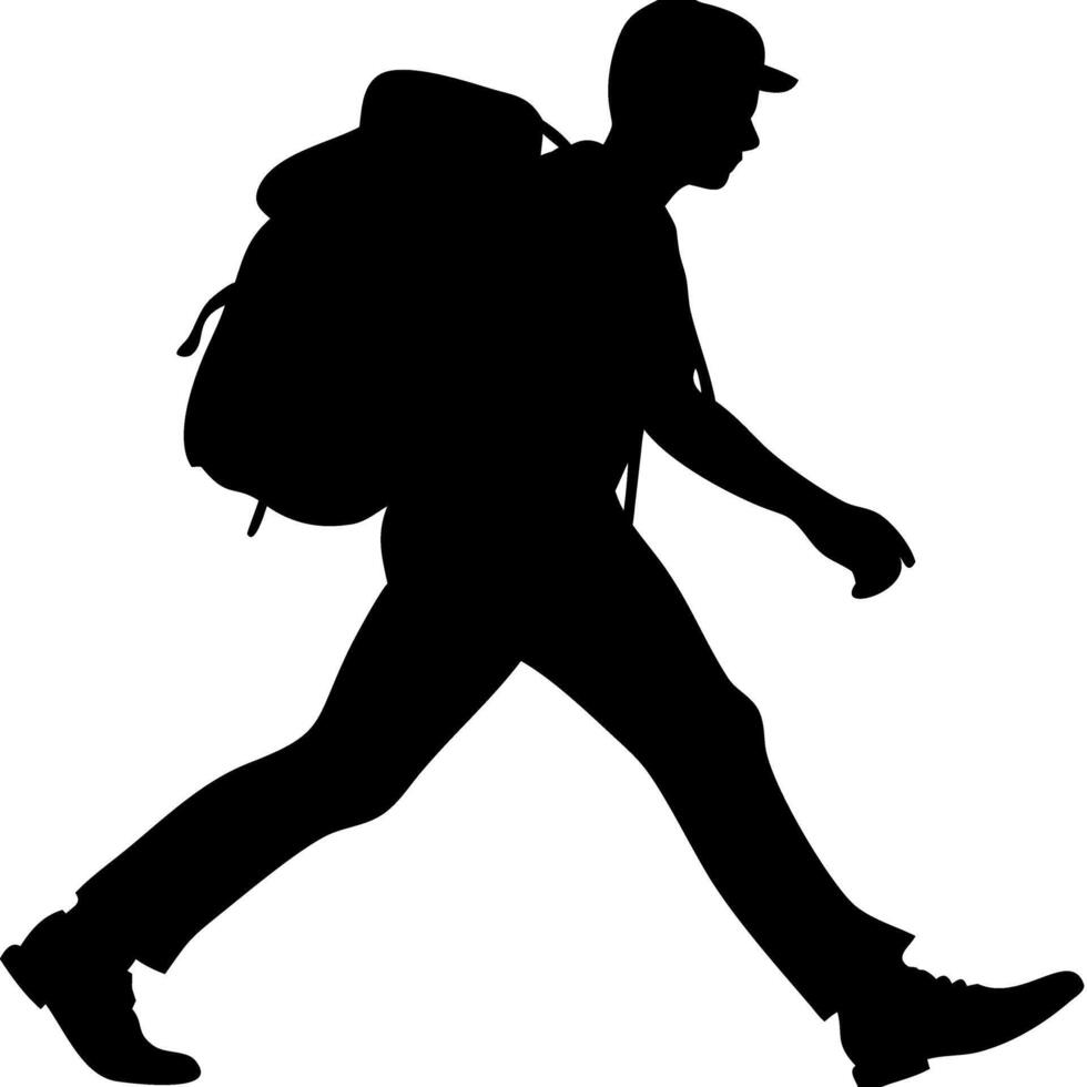 Silhouette of Hiker Walking with Backpack for Adventure and Travel Themes Illustration vector