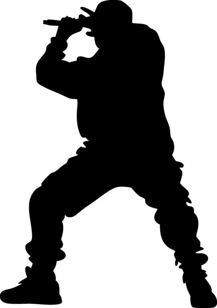 Silhouette of Hip Hop Rapper Performing on Stage for Music Concert Design vector