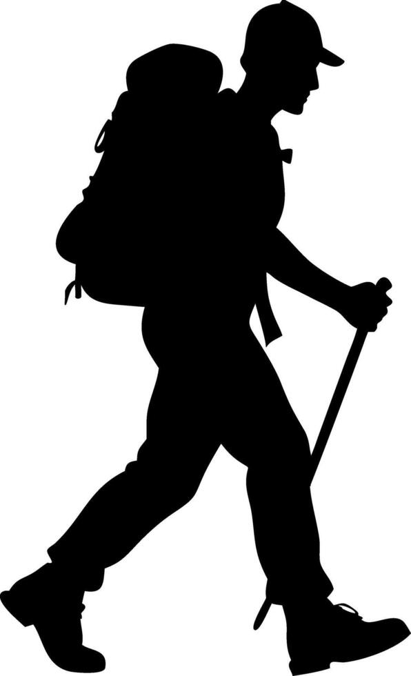 Silhouette of Hiker with Backpack and Walking Stick Art for Outdoor Adventure Designs vector