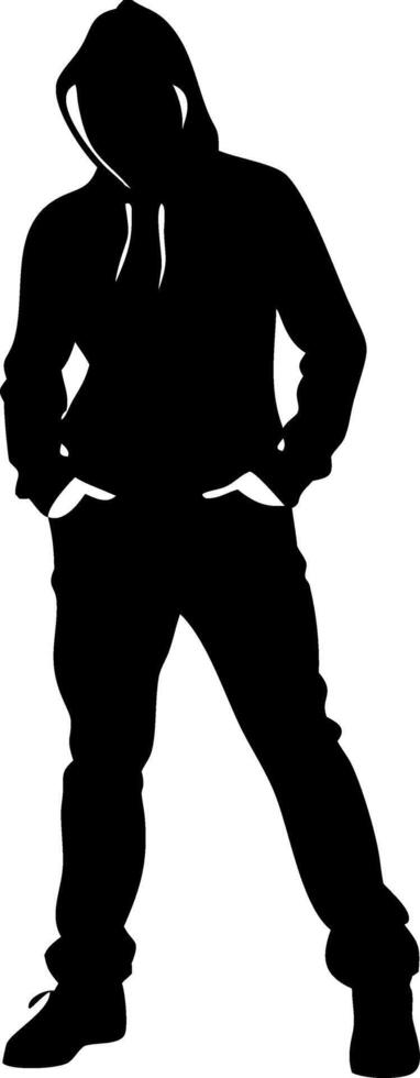 Silhouette of Hoodie-Clad Man in Relaxed Pose for Urban Art Design vector