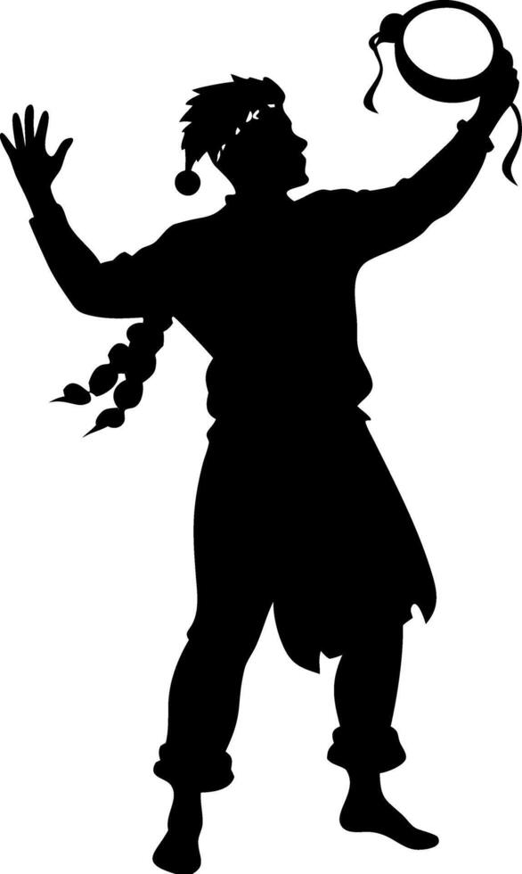 Silhouette of Juggler Entertainer Performing with Tambourine for Creative Design vector