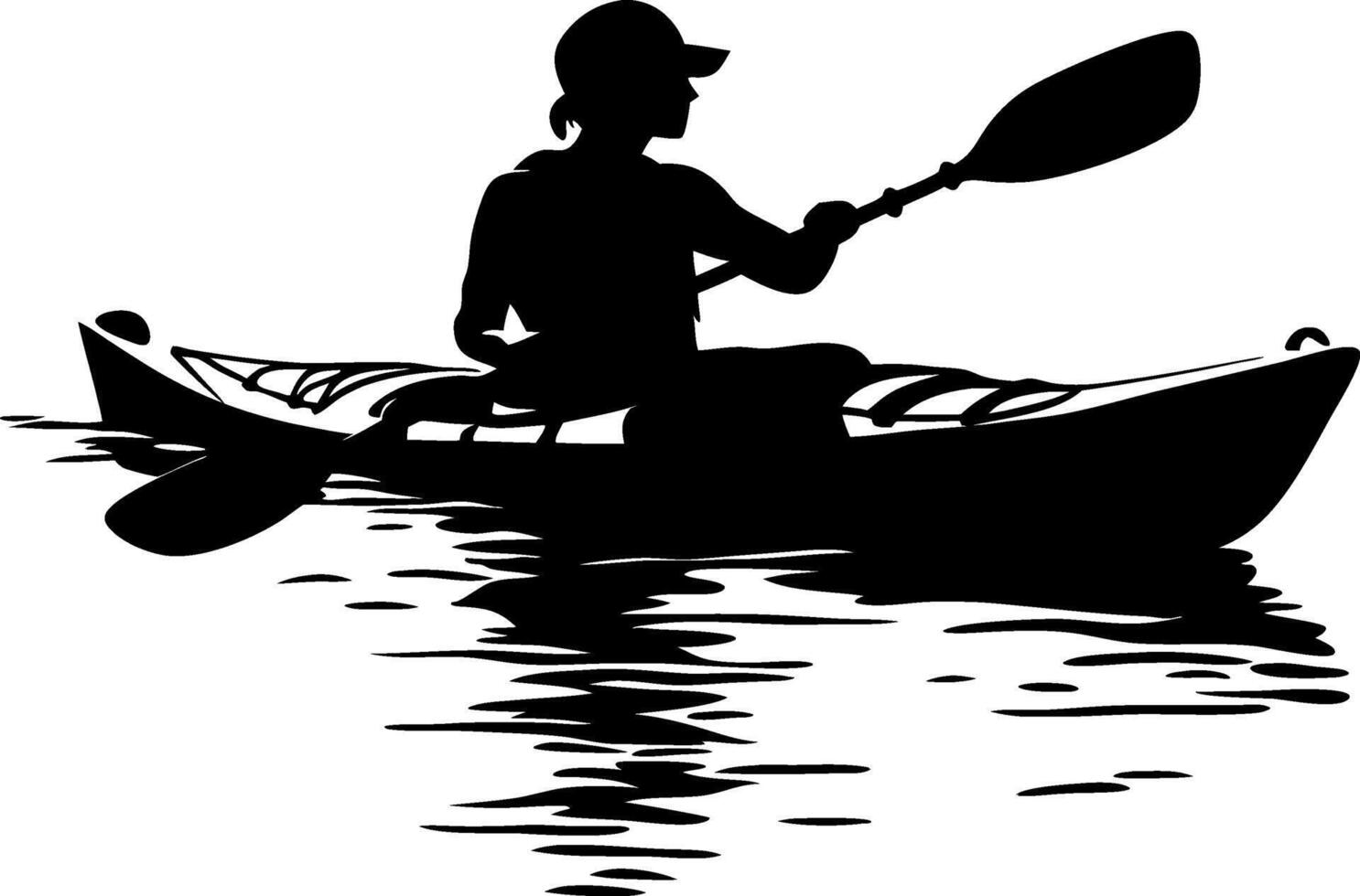 Silhouette of Kayaker Paddling in Calm Water Illustration for Outdoor Adventure vector