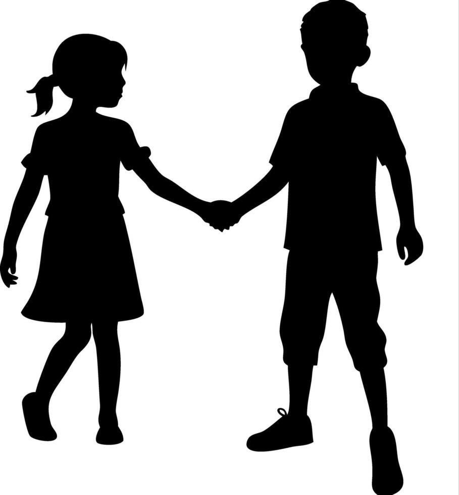 Silhouette of Kids Holding Hands Illustrating Friendship and Unity Art vector
