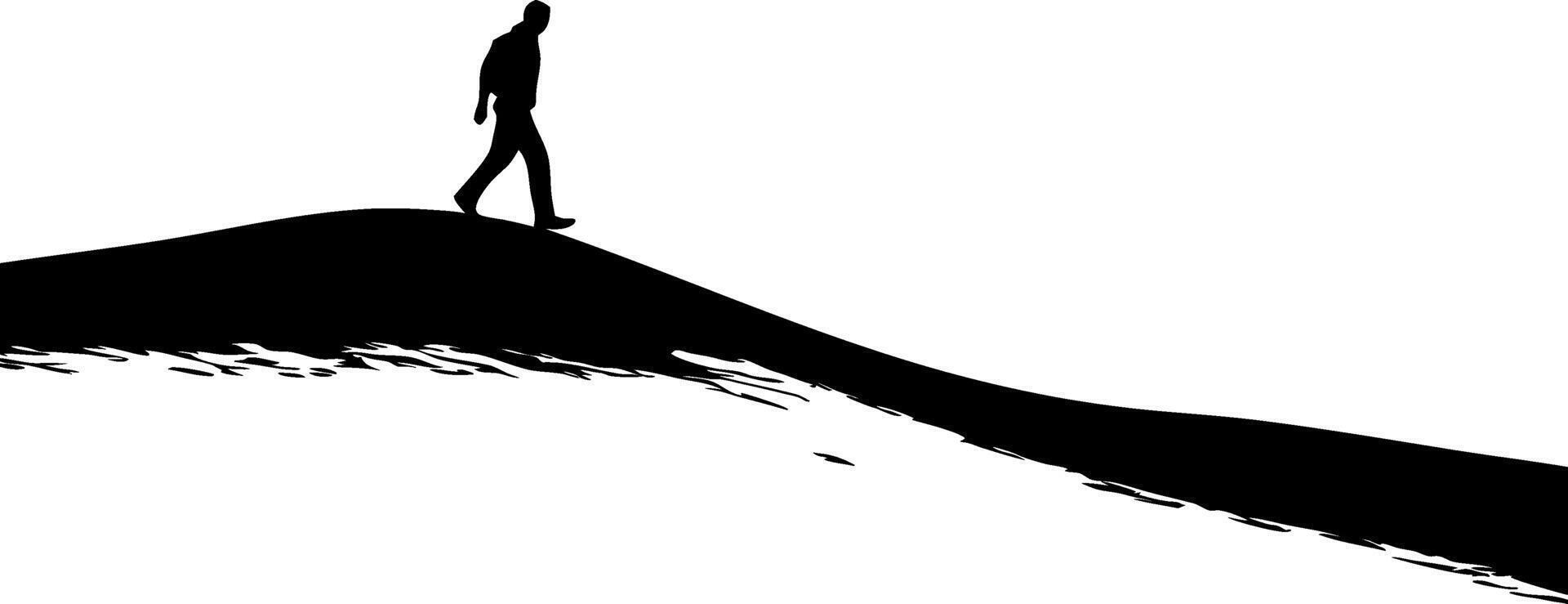 Silhouette of Lone Hiker in Minimalist Desert Landscape Illustration vector