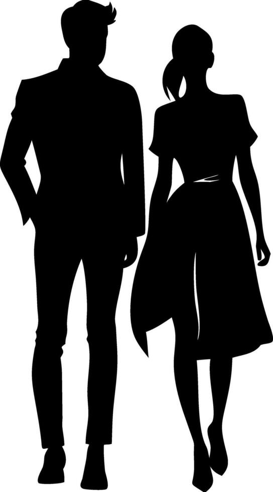 Silhouette of Man and Woman Strolling Illustration for Design Projects vector