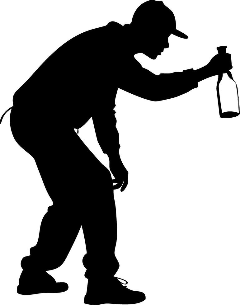 Silhouette of Man Holding Bottle in Crouching Position Art vector