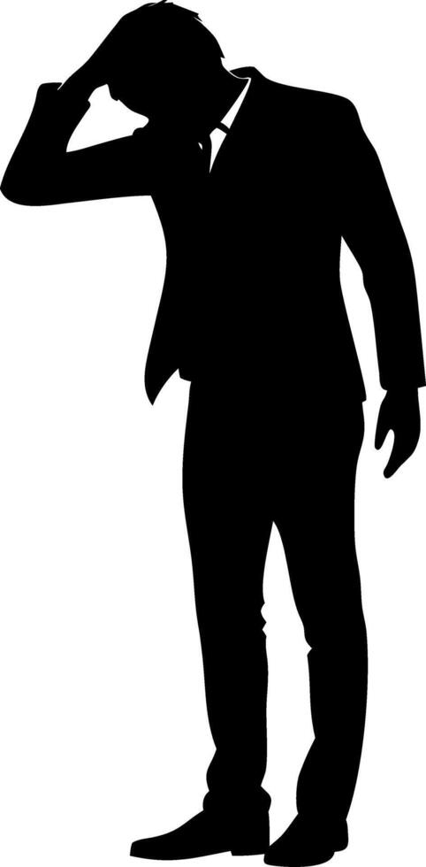 Silhouette of Man Holding Head in Frustration Business Stress Concept vector
