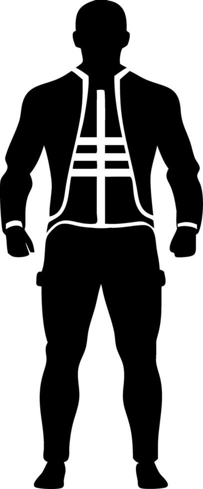 Silhouette of Man in Futuristic Suit Standing Confidently Illustration vector
