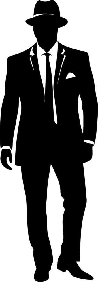 Silhouette of Man in Suit and Hat Classic Style for Fashion Design and Illustration vector