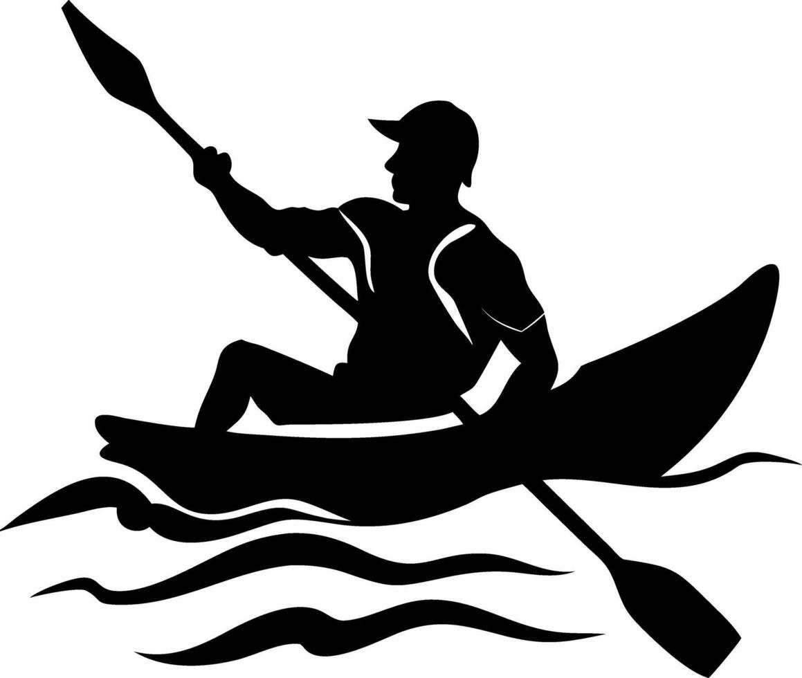 Silhouette of Man Paddling Kayak on Water Adventure Sports Art vector