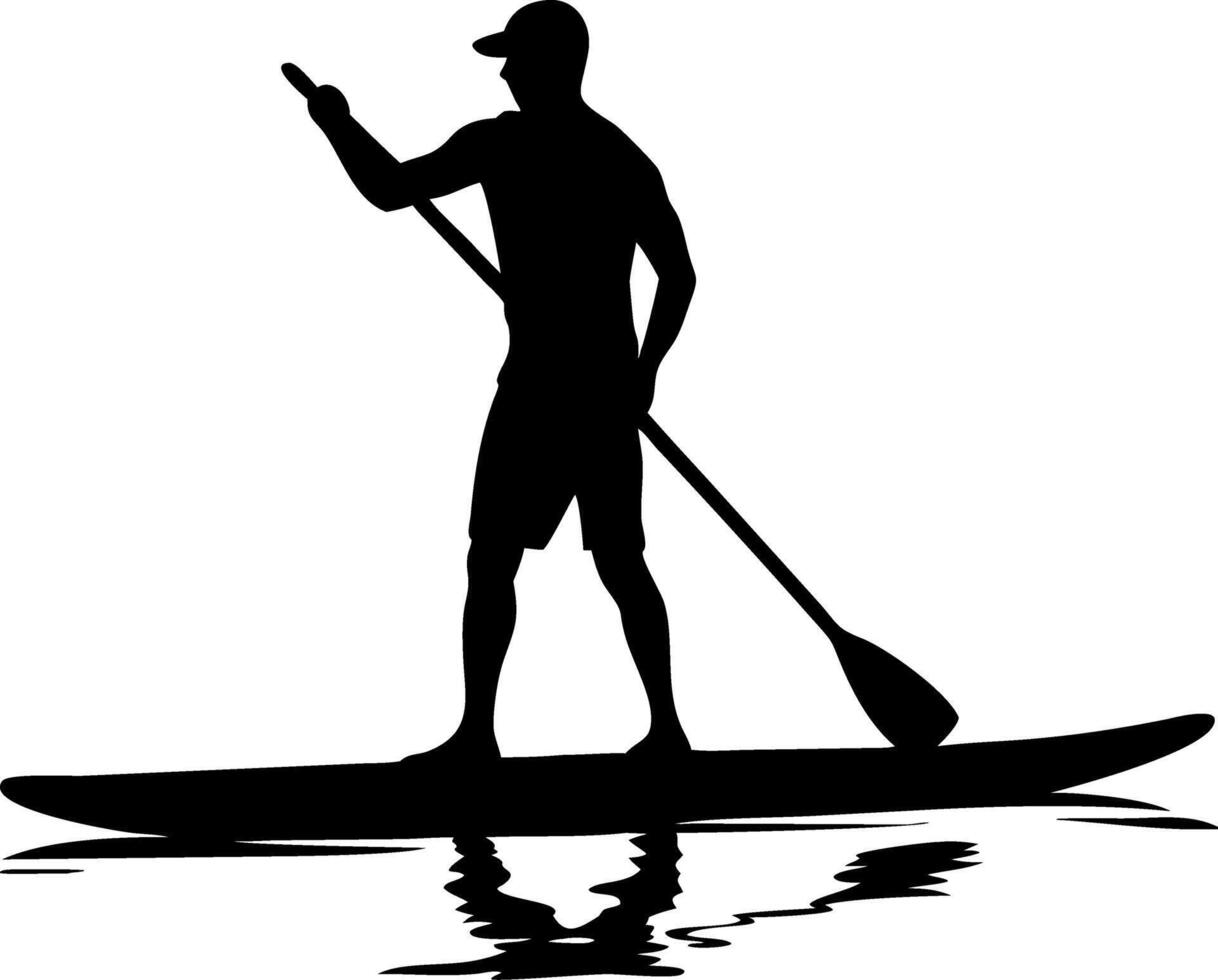 Silhouette of Man Stand Up Paddleboarding on Calm Water Illustration vector