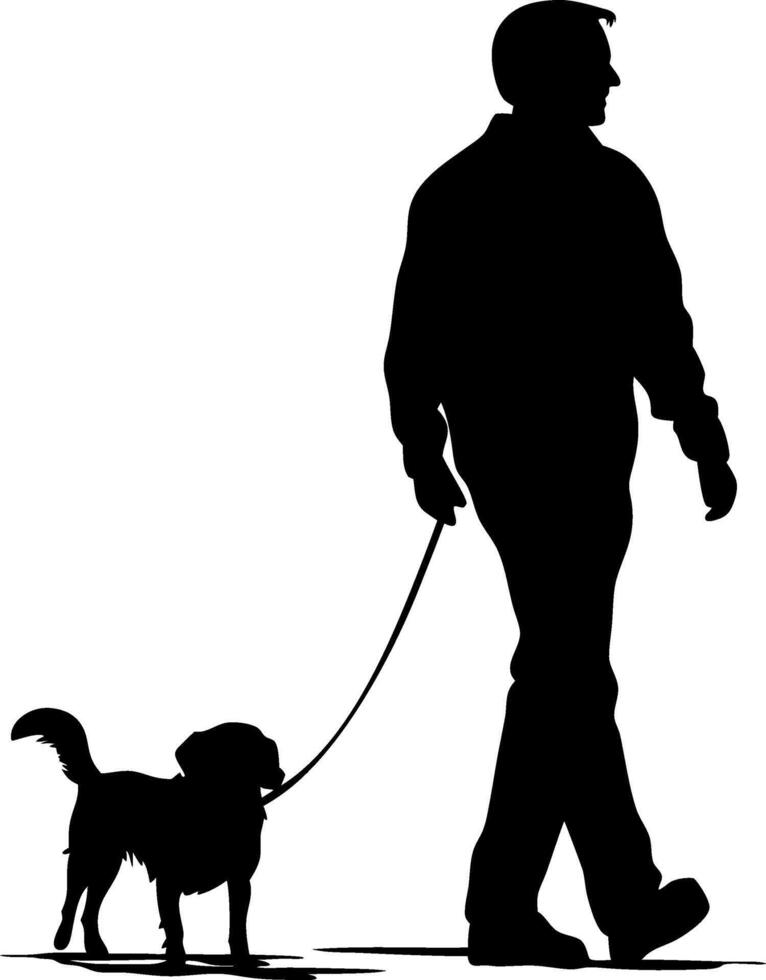 Silhouette of Man Walking Dog on Leash Perfect for Posters T-Shirts and Tattoos vector