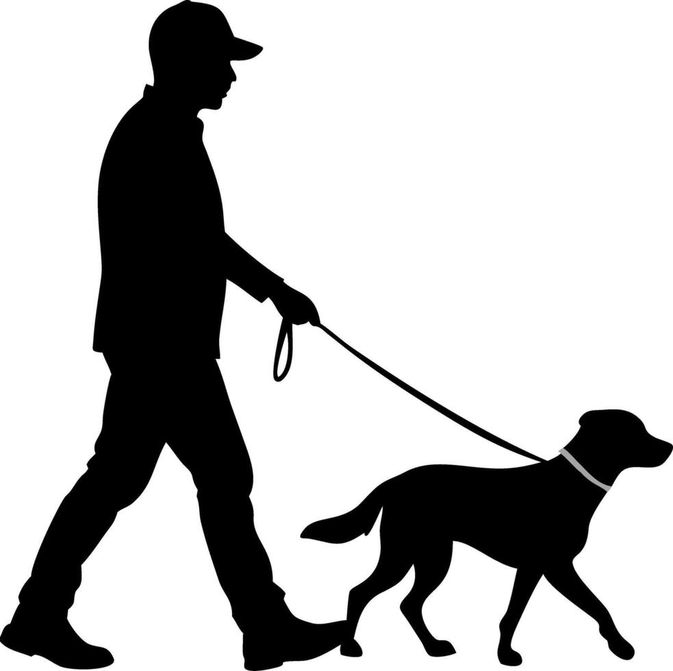 Silhouette of Man Walking Dog on Leash Urban Stroll Illustration vector