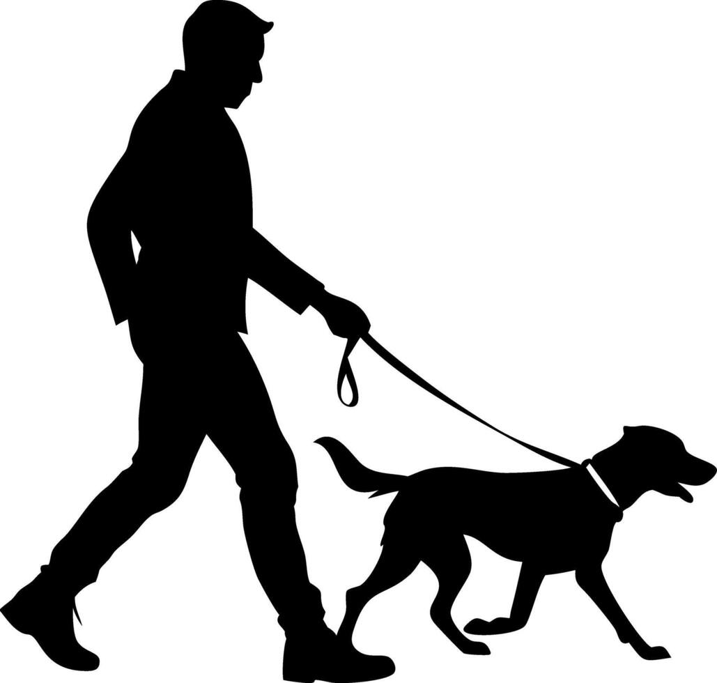 Silhouette of Man Walking Dog on Leash Illustration for Pet Care and Lifestyle Design vector