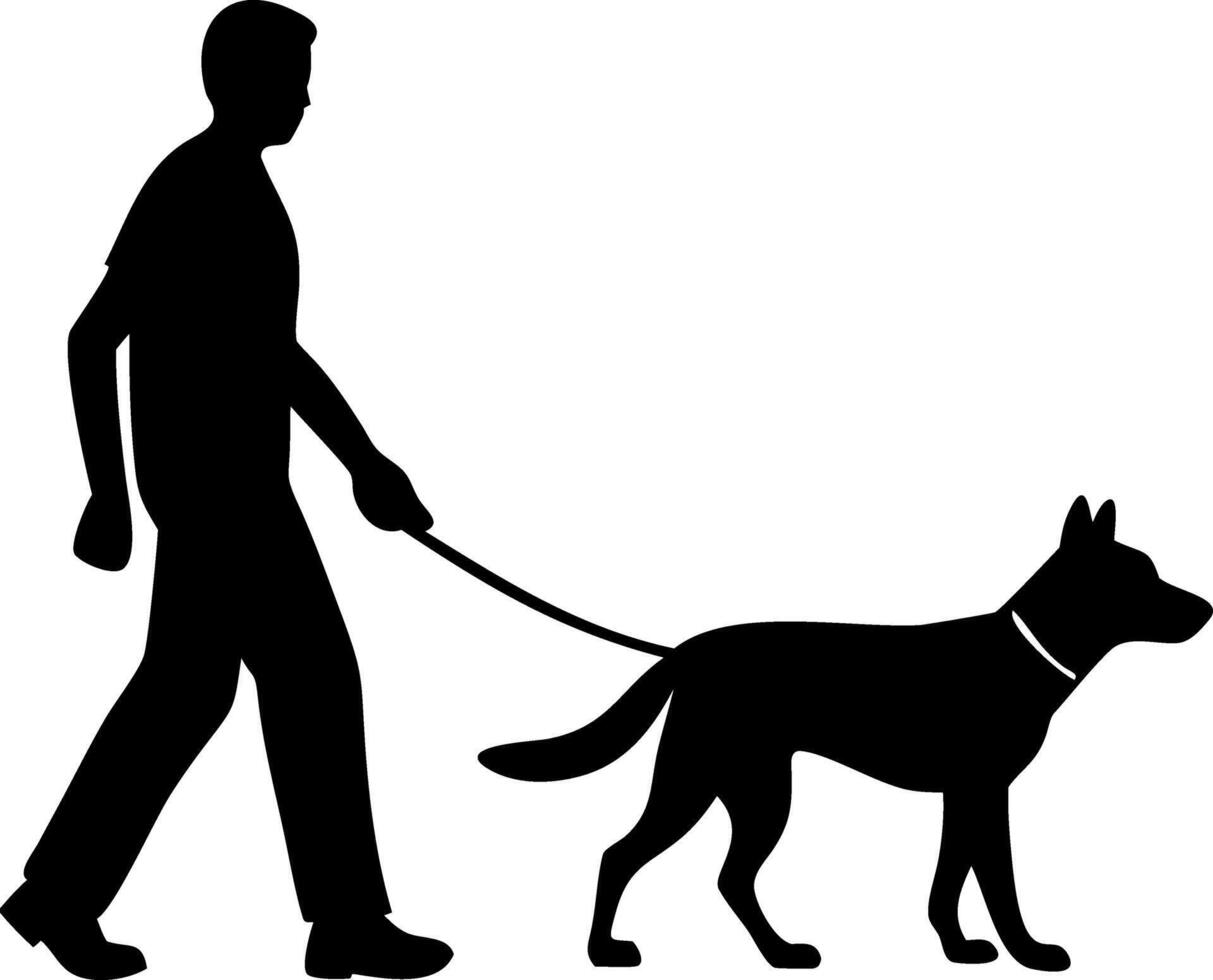 Silhouette of Man Walking Dog on Leash for Pet Care and Outdoor Activities vector