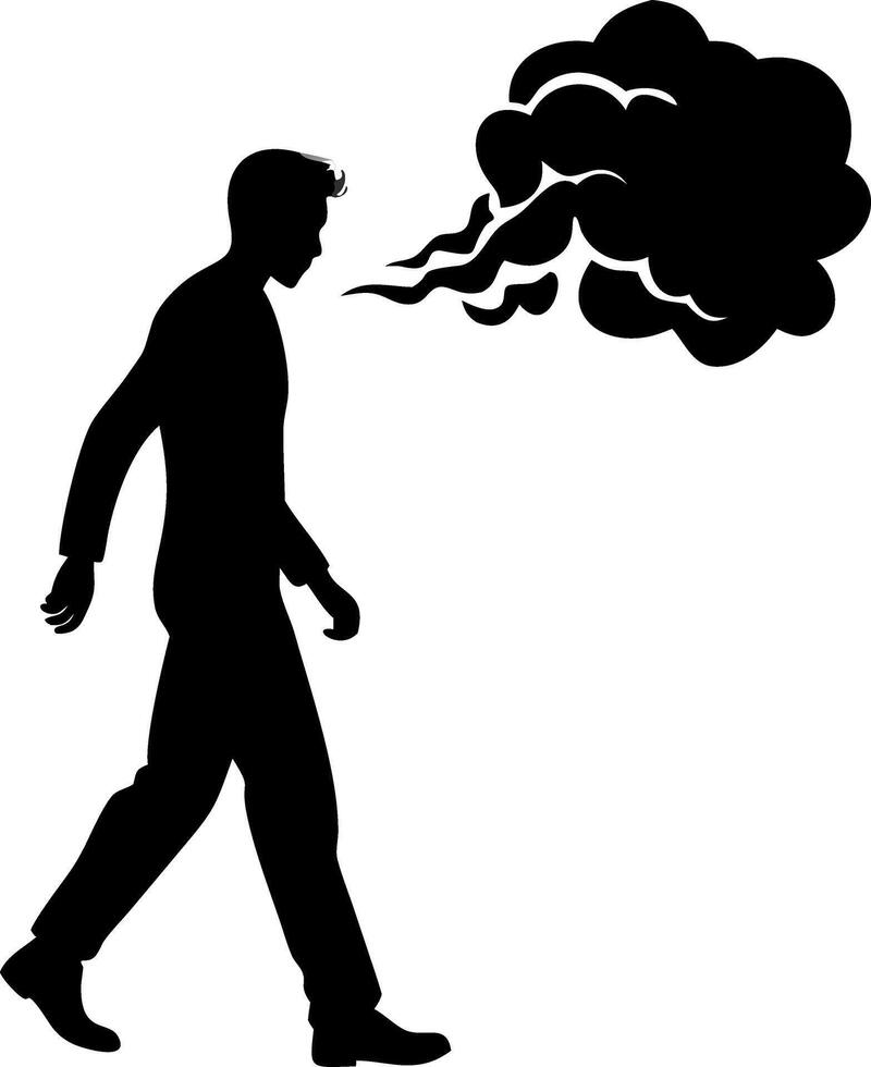 Silhouette of Man Walking with Storm Cloud as Anxiety Concept Illustration vector
