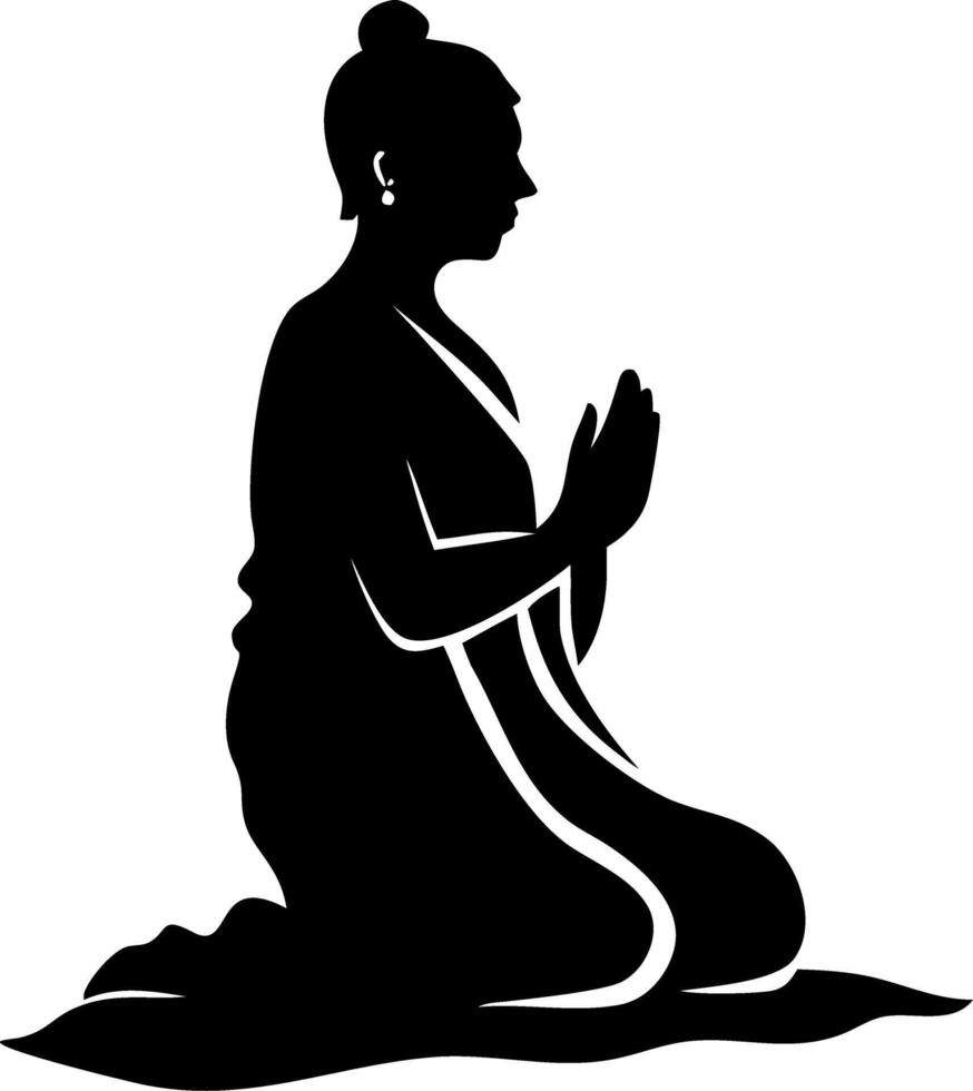Silhouette of Meditating Woman in Prayer Pose for Spiritual Wellness Art vector