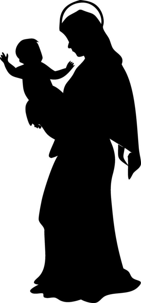Silhouette of Mother Holding Child Art for Religious Design and Craft Projects vector