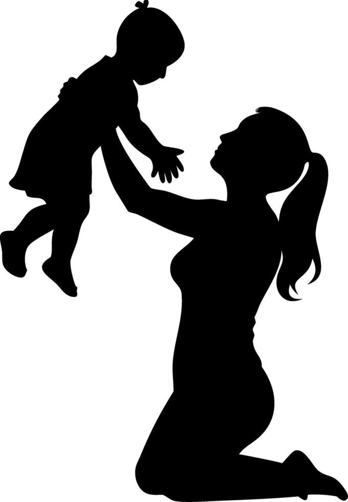 Silhouette of Mother Playing with Child for Family Art and Parenting Designs vector