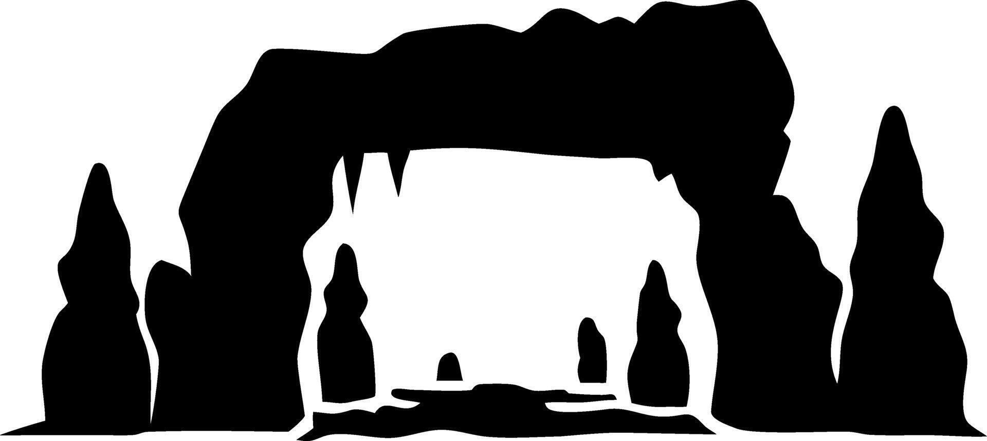 Silhouette of Natural Rock Arch Formation Cave Entrance Art vector