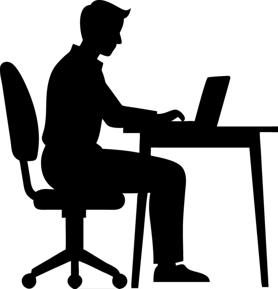 Silhouette of Office Worker on Computer Ideal for Business Themes vector