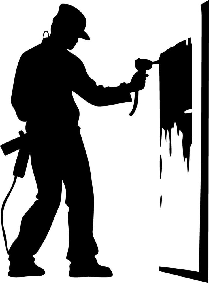 Silhouette of Painter Using Spray Gun for Wall Painting Art vector