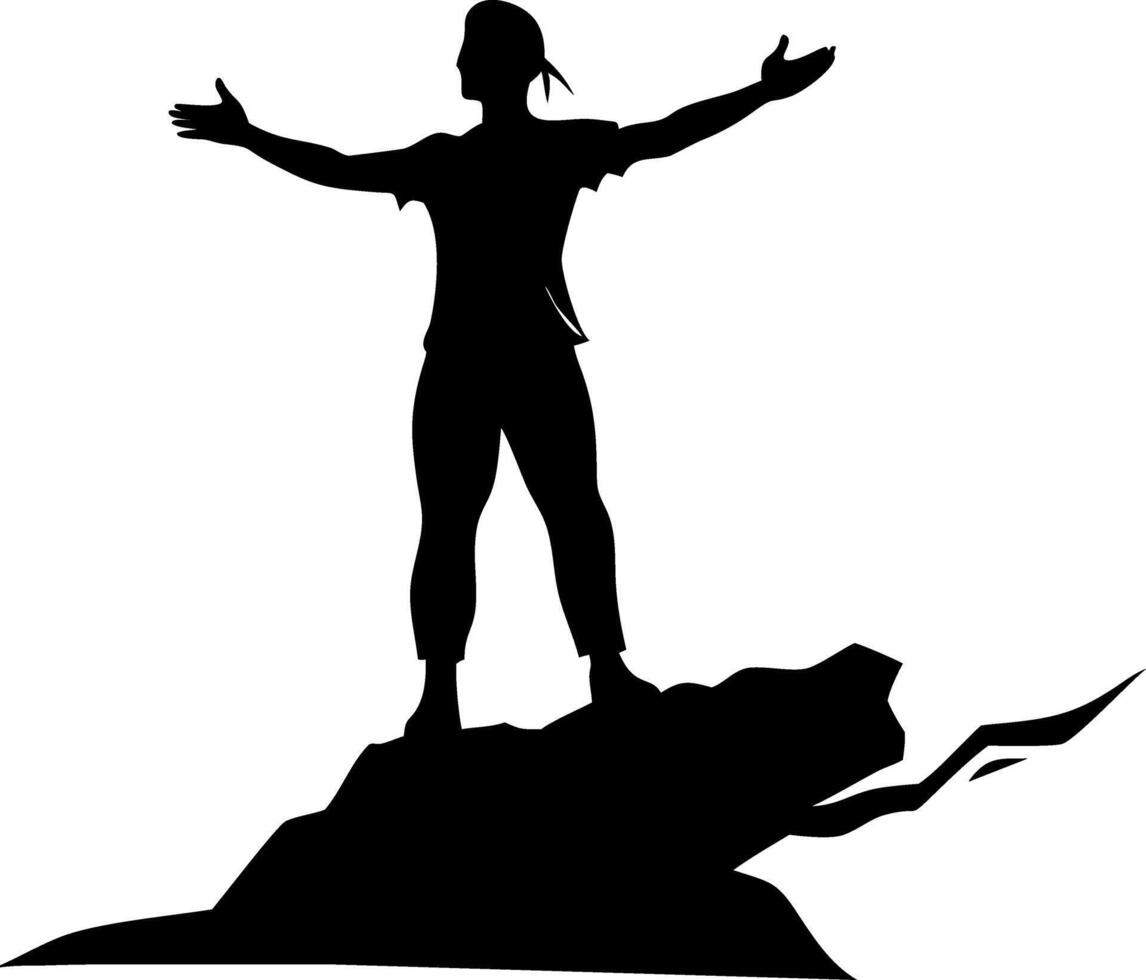 Silhouette of Person Celebrating on Mountain Top for Inspiration and Achievement Themes vector