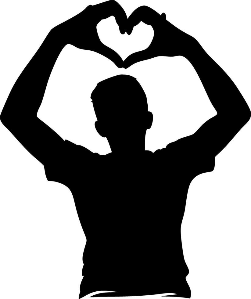 Silhouette of Person Forming Heart Shape with Hands Symbolizing Love and Acceptance vector