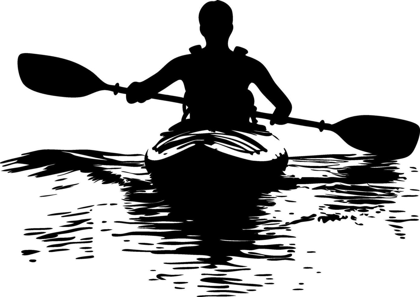 Silhouette of Person Kayaking on Calm Water Illustration vector