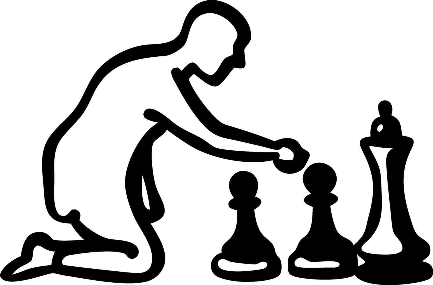Silhouette of Person Playing Chess with Large Game Pieces Illustration vector