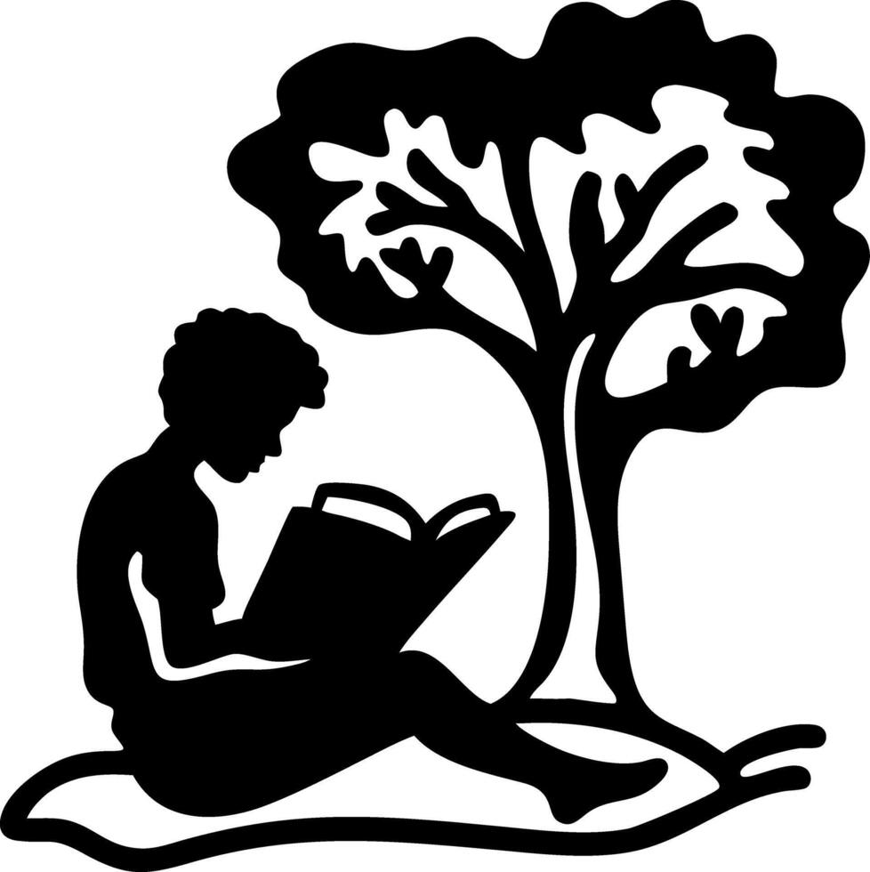 Silhouette of Person Reading Under Tree for Relaxation and Education Themes vector