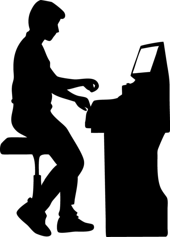 Silhouette of Person Playing Upright Piano Illustration for Music Design and Education vector
